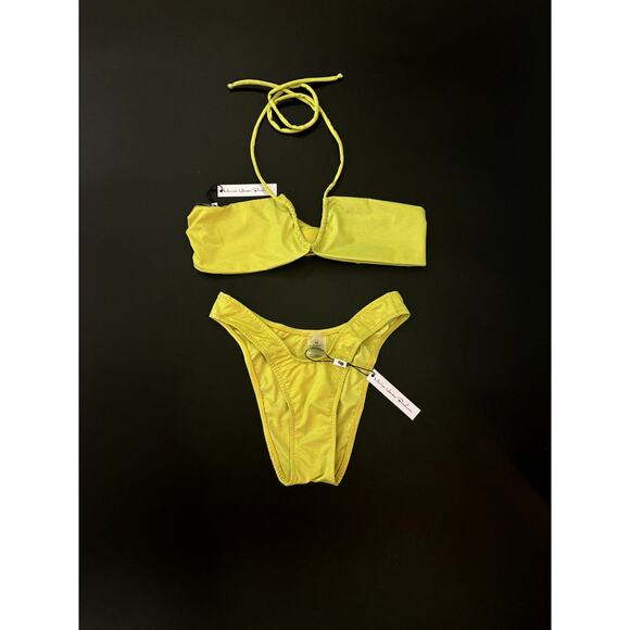 Monica Hansen Beachwear NWT Set Yellow Lurex Bikini Top/Bottom Size XS & Small - Picture 1 of 3